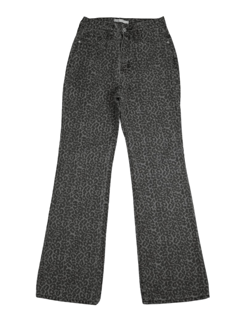 LOLA Leopard Flare Jeans Black Charcoal Size 6 Tall High Rise Statement Denim